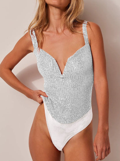 Sequin Wide Strap Bodysuit-Angel Casuals