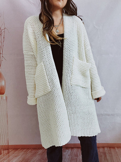Open Front Long Sleeve Cardigan with Pockets-Angel Casuals