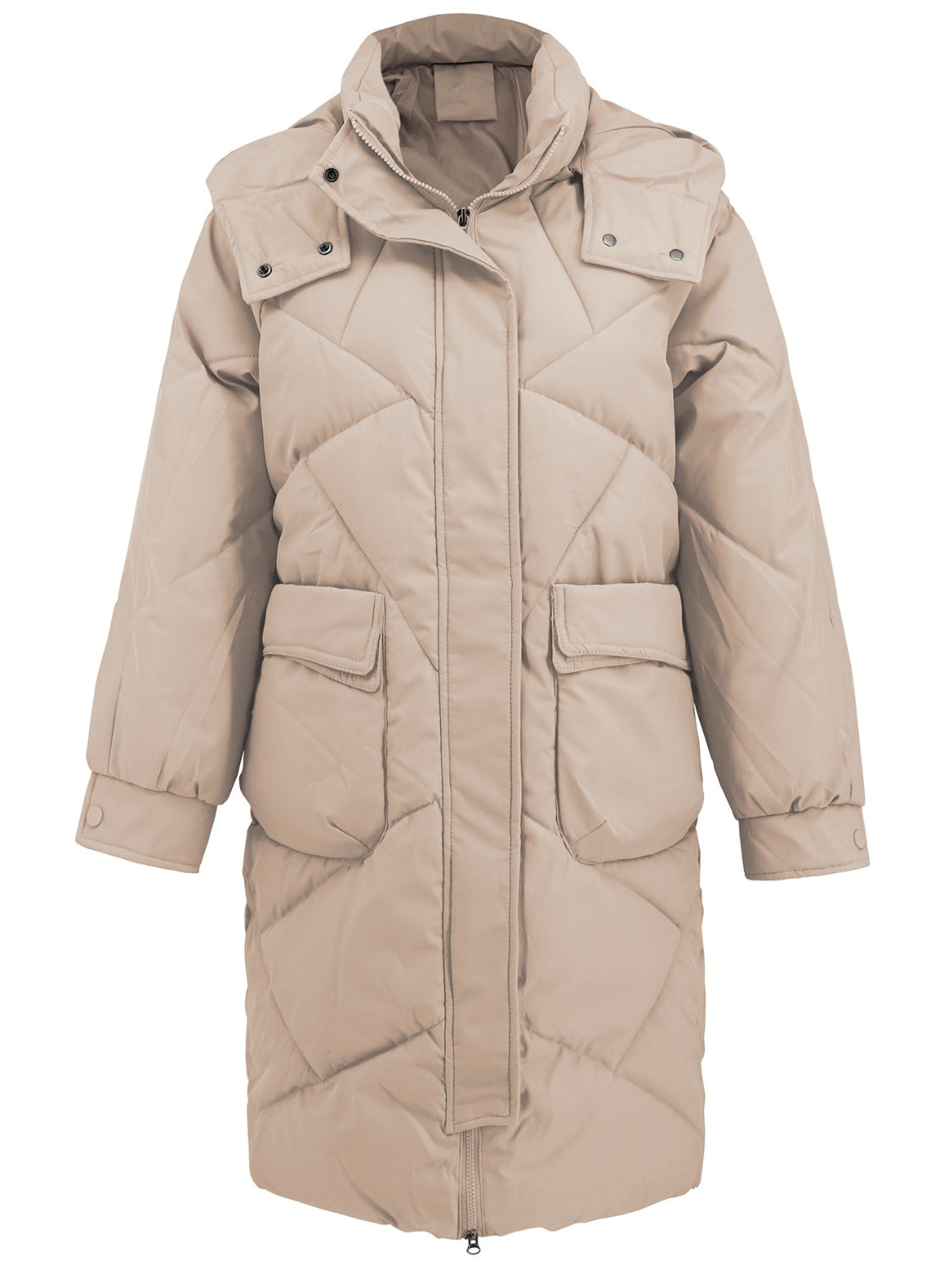 Long Sleeve Longline Hooded Winter Coat with Pockets-Angel Casuals