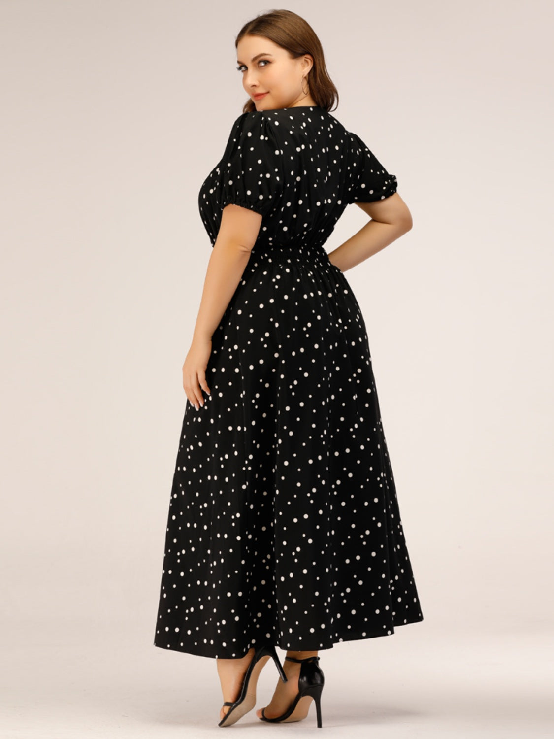 Plus Size Polka Dot Square Neck Dress-Angel Casuals