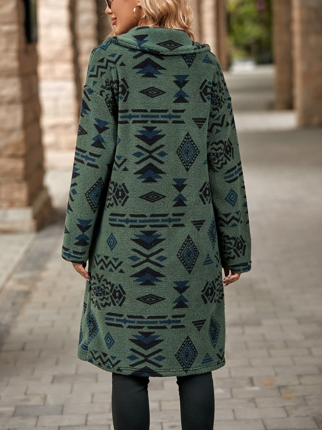 Geometric Pocketed Dropped Shoulder Coat-Angel Casuals