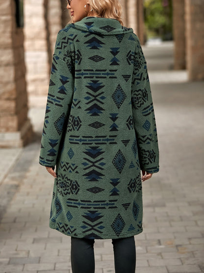 Geometric Pocketed Dropped Shoulder Coat-Angel Casuals