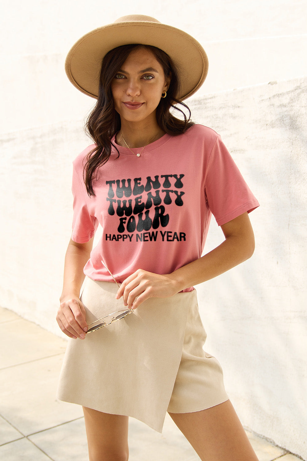 Simply Love Full Size TWENTY TWENTY FOUR HAPPY NEW YEAR Short Sleeve T-Shirt-Angel Casuals