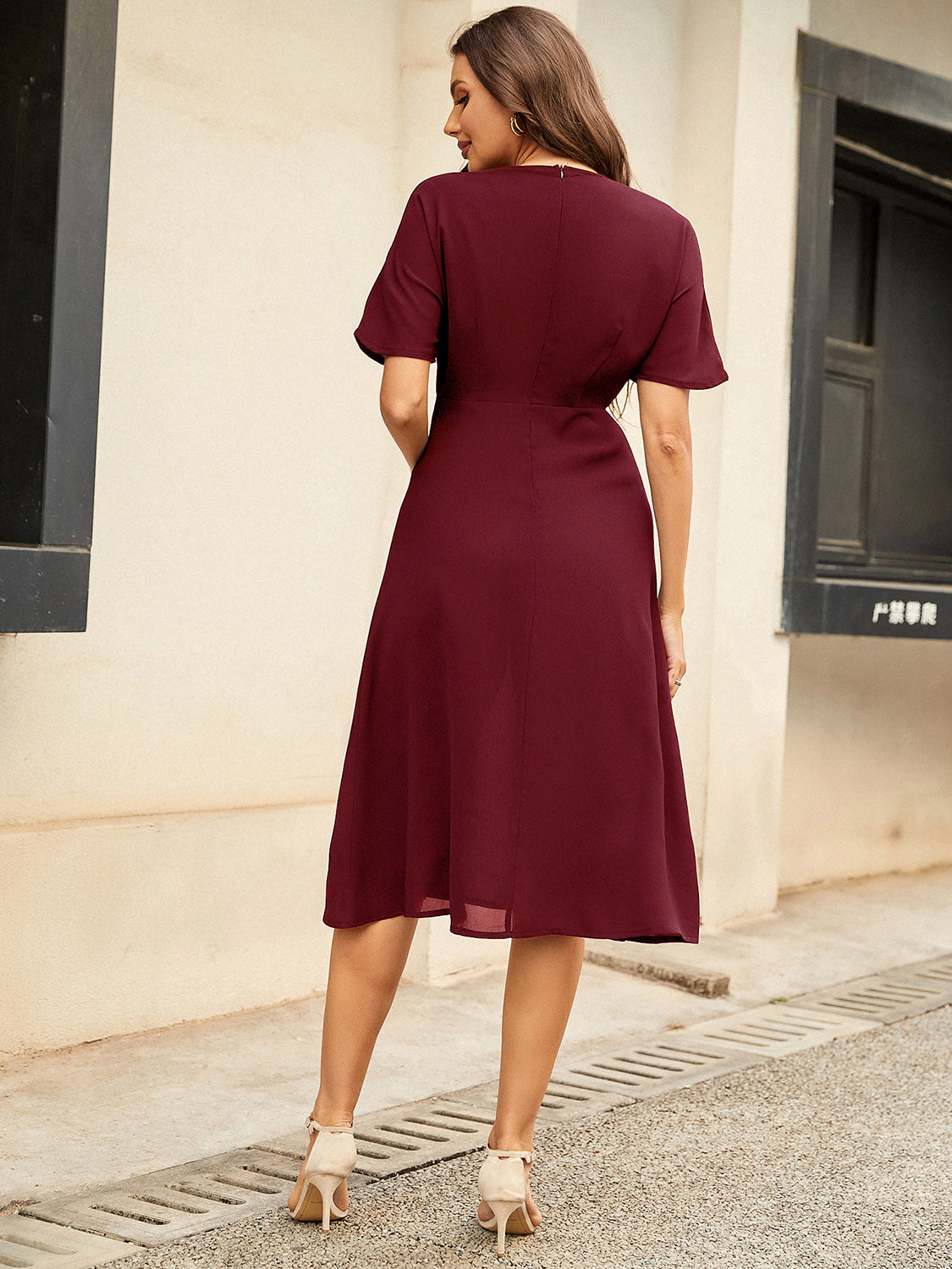 Round Neck Short Sleeve Midi Dress-Angel Casuals