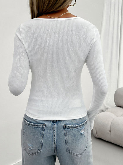 Devine Lace Detail Scoop Neck Long Sleeve T-Shirt-Angel Casuals