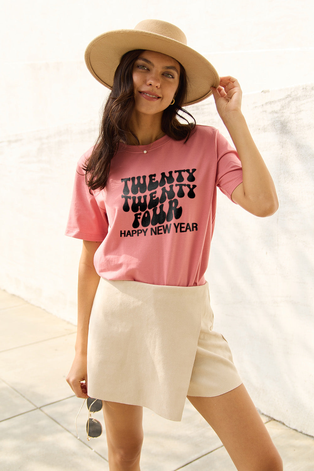 Simply Love Full Size TWENTY TWENTY FOUR HAPPY NEW YEAR Short Sleeve T-Shirt-Angel Casuals