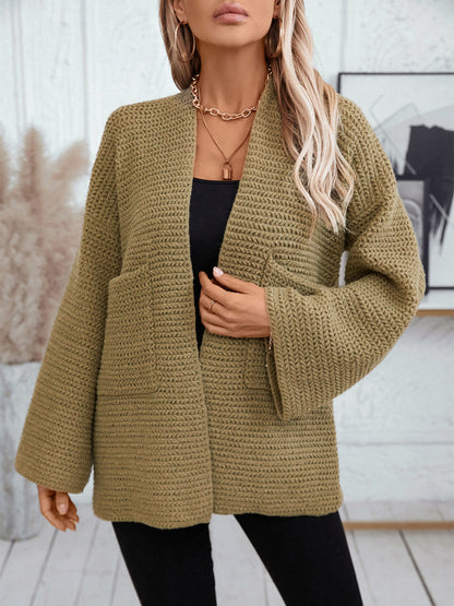 Open Front Long Sleeve Cardigan-Angel Casuals
