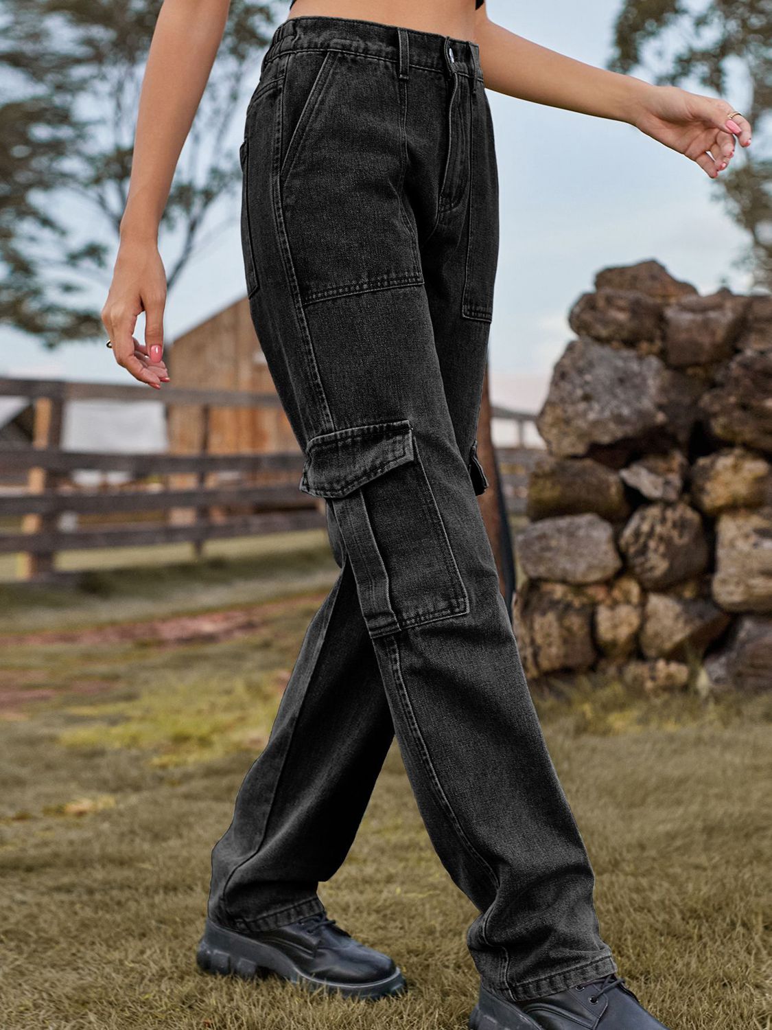 High Waist Cargo Jeans-Angel Casuals