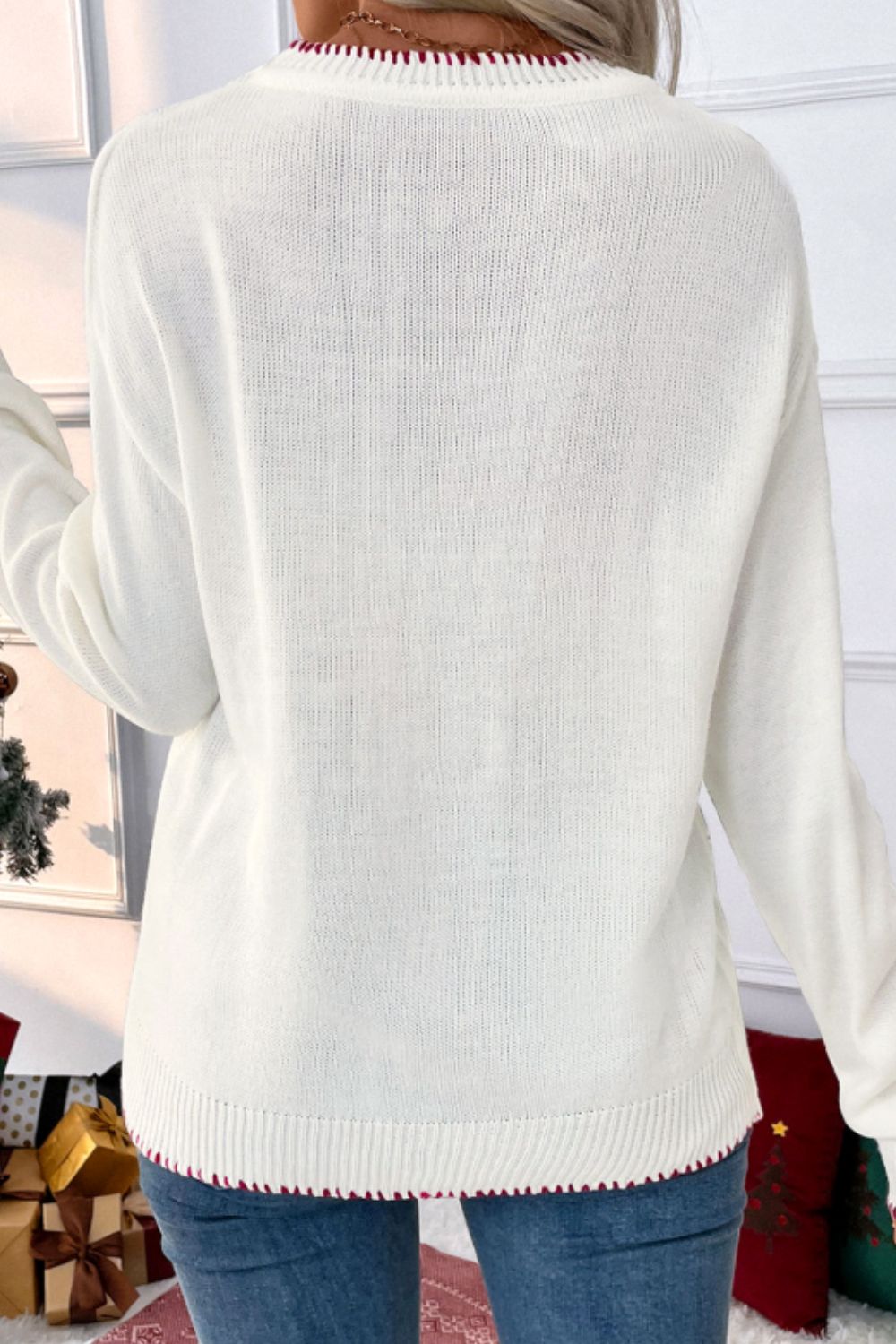 Bow Round Neck Drop Shoulder Sweater-Angel Casuals