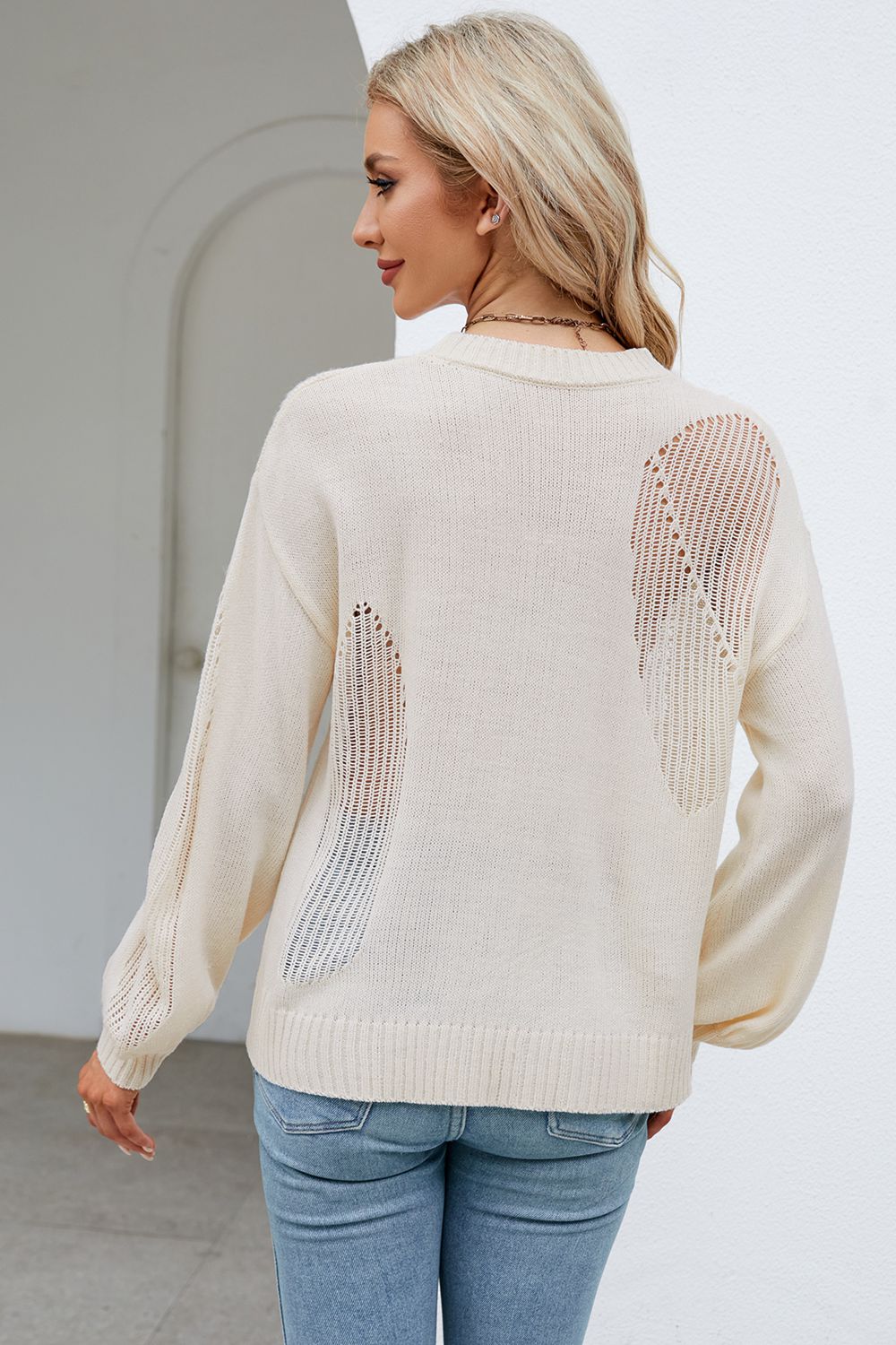 Openwork Round Neck Dropped Shoulder Knit Top-Angel Casuals