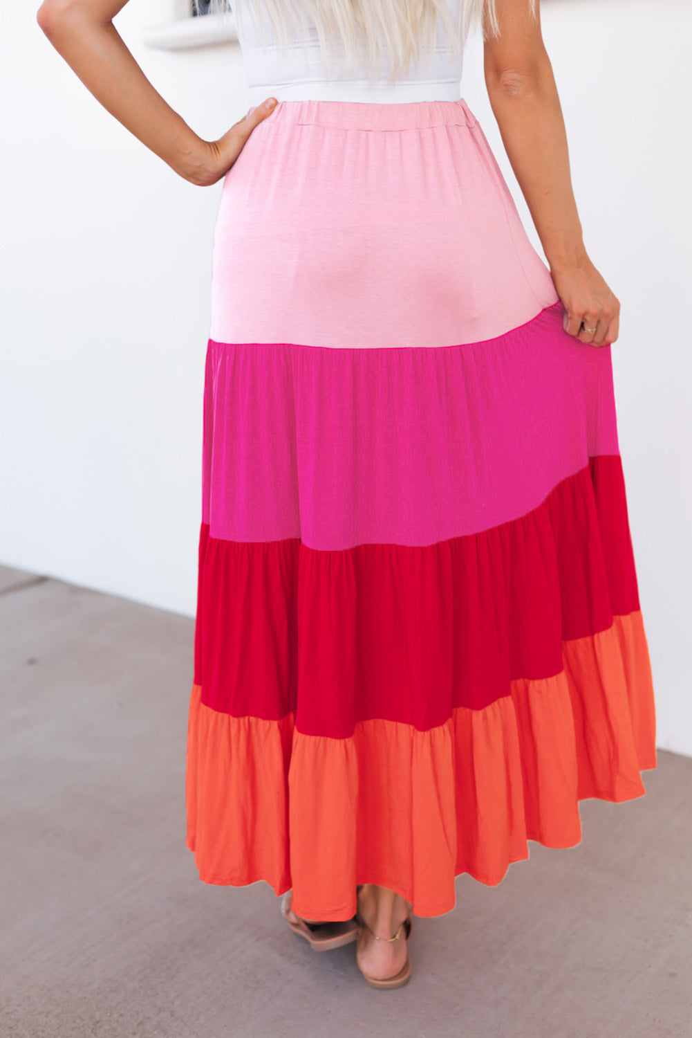 Color Block Tiered Maxi Skirt-Angel Casuals