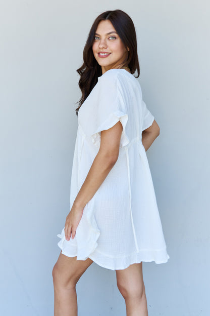 Ninexis Out Of Time Full Size Ruffle Hem Dress with Drawstring Waistband in White-Angel Casuals