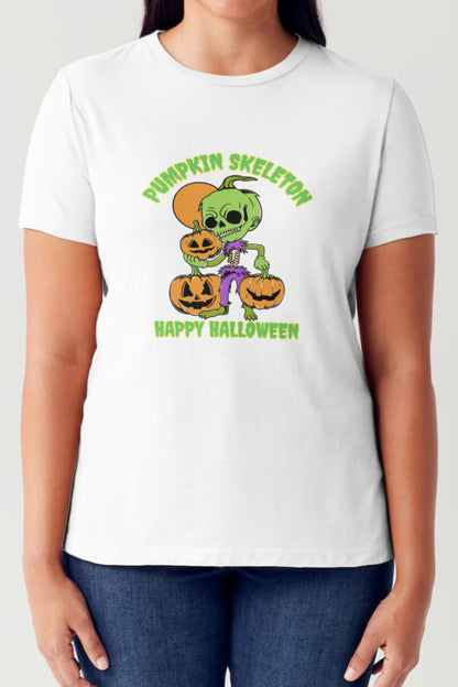 Simply Love Full Size PUMPKIN SKELETON HAPPY HALLOWEEN Short Sleeve Tubular T-Shirt-Angel Casuals