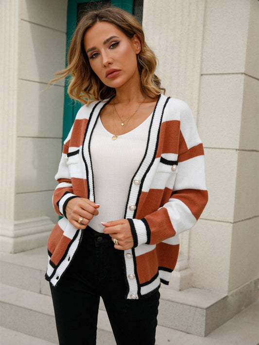 Angel Wings Striped Button Down Cardigan-Angel Casuals