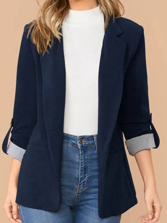 Lapel Collar Roll-Tab Sleeve Blazer-Angel Casuals