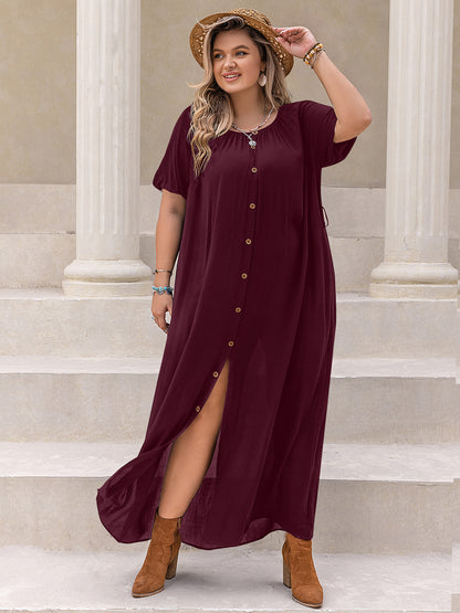 Plus Size Round Neck Half Sleeve Dress-Angel Casuals