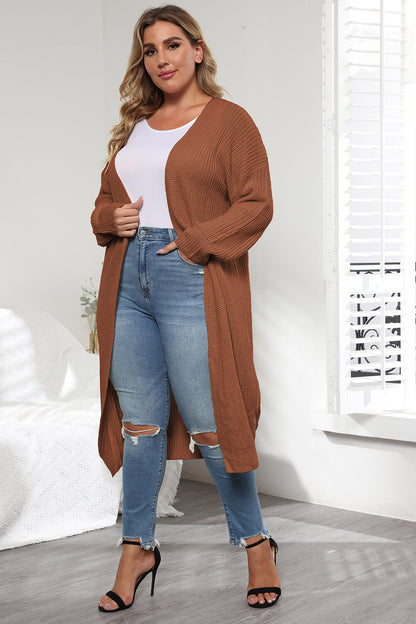 Plus Size Open Front Long Sleeve Cardigan-Angel Casuals