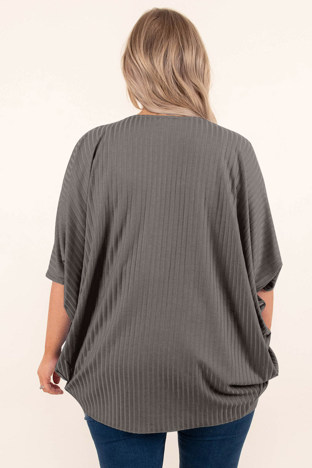 Plus Size Ribbed Cocoon Cover Up-Angel Casuals