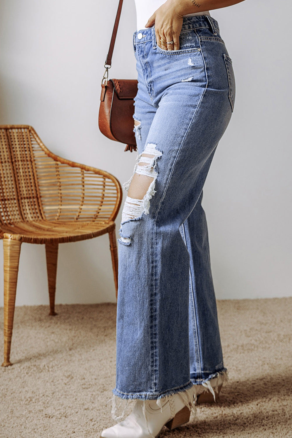 Distressed Straight Leg Jeans with Pockets-Angel Casuals