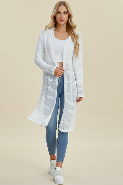 Double Take Full Size Open Front Longline Cardigan-Angel Casuals