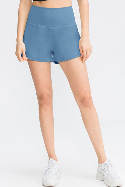 Wide Waistband Sports Shorts with Pockets-Angel Casuals