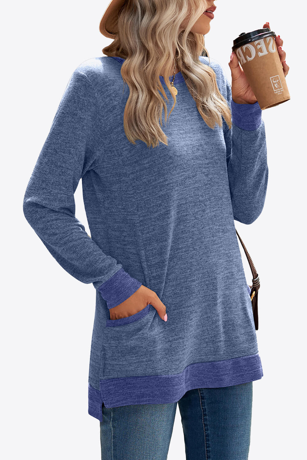 Heathered Slit Top with Pockets-Angel Casuals