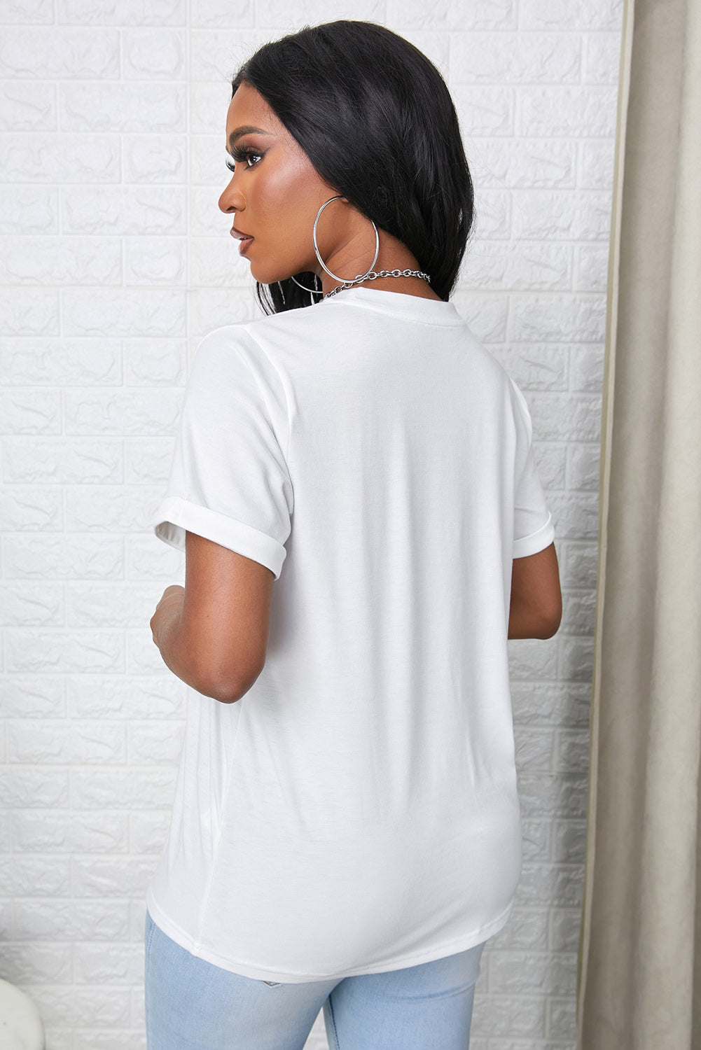 Round Neck Cuffed Short Sleeve Tee-Angel Casuals