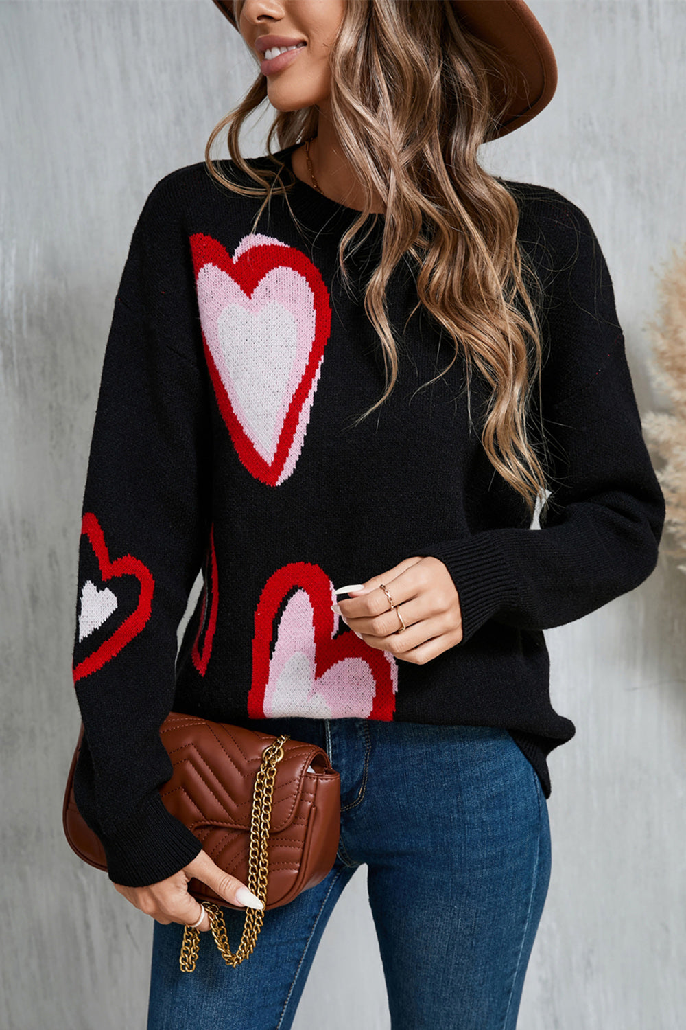 Angel Wings Heart Round Neck Long Sleeve Sweater-Angel Casuals