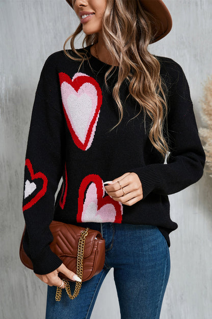 Angel Wings Heart Round Neck Long Sleeve Sweater-Angel Casuals