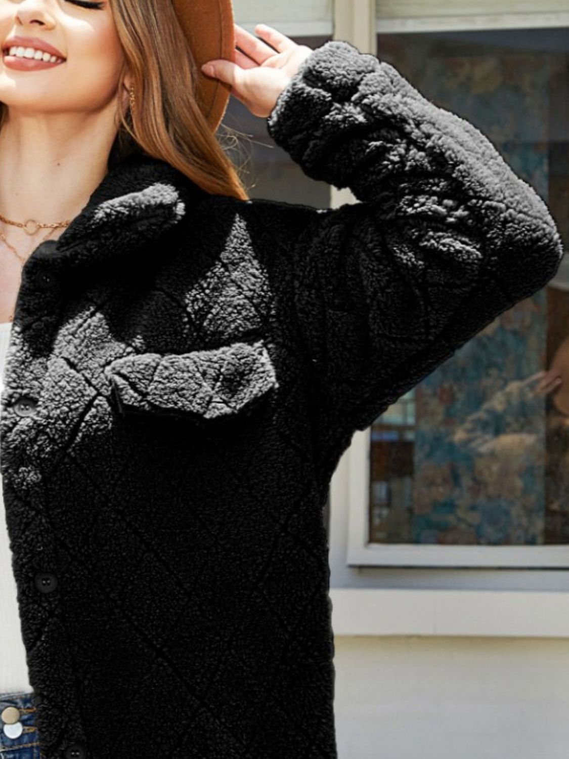 Texture Button Up Dropped Shoulder Coat-Angel Casuals