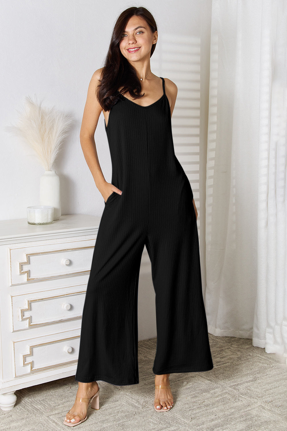 Basic Bae Full Size Spaghetti Strap V-Neck Jumpsuit-Angel Casuals