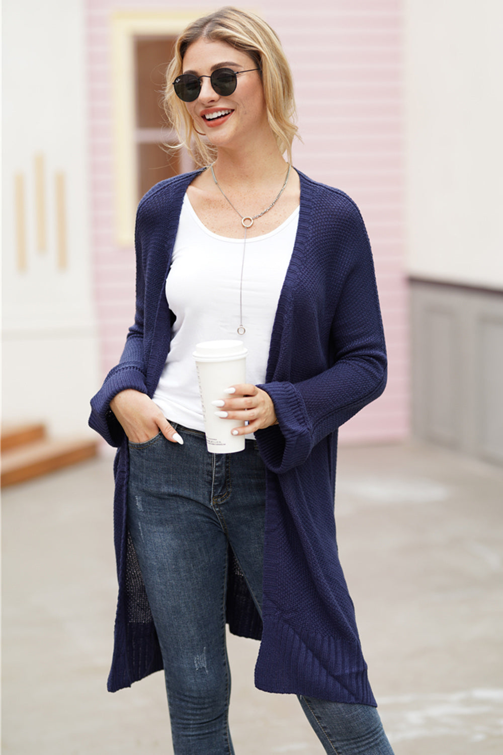Open Front Long Sleeve Cardigan-Angel Casuals