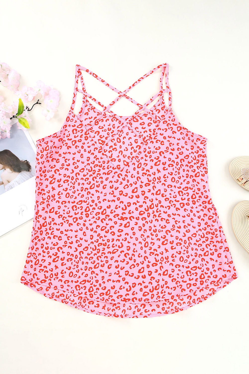 Cutout Leopard Round Neck Tank-Angel Casuals