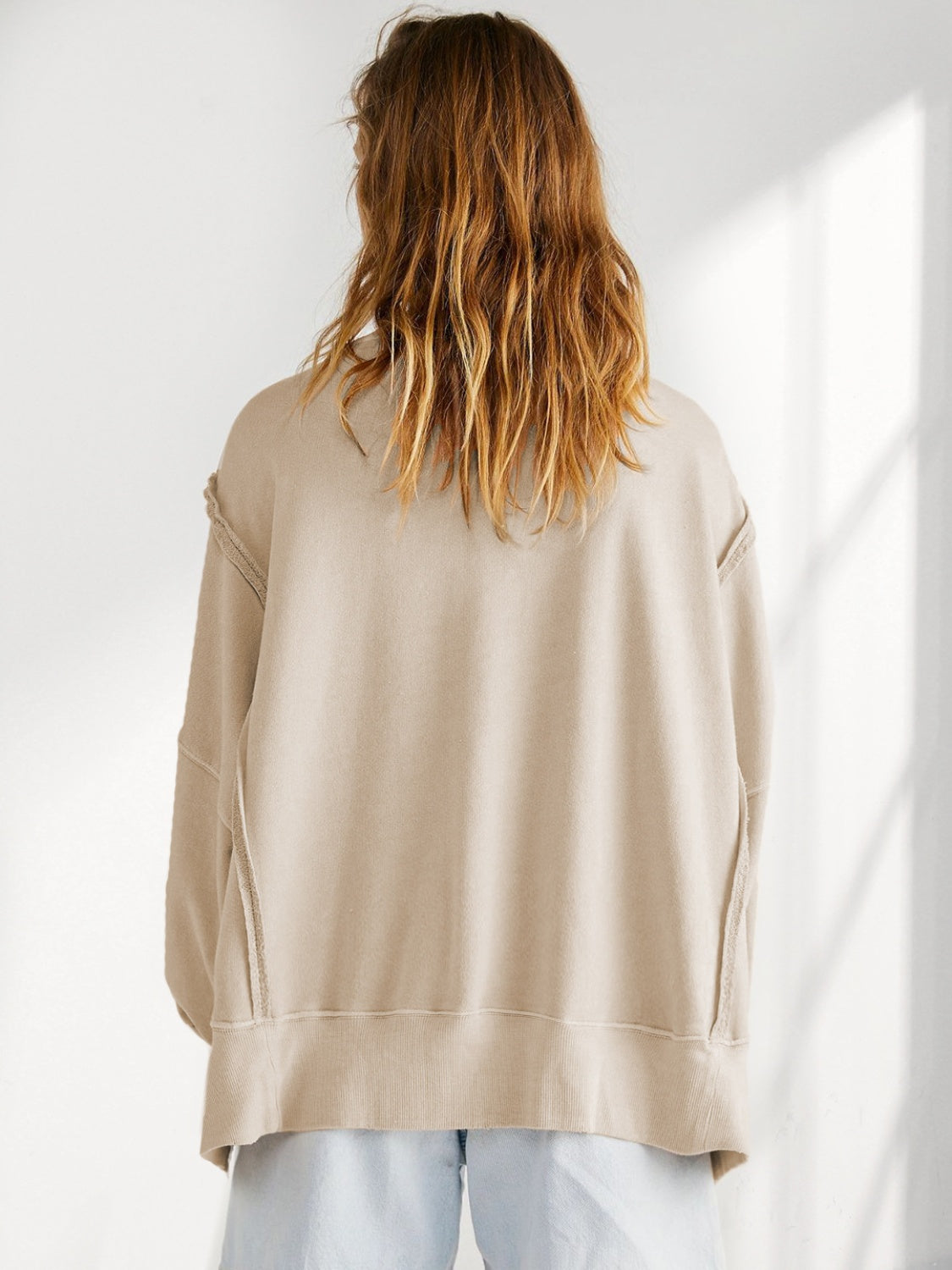 Slit Round Neck Dropped Shoulder T-Shirt-Angel Casuals