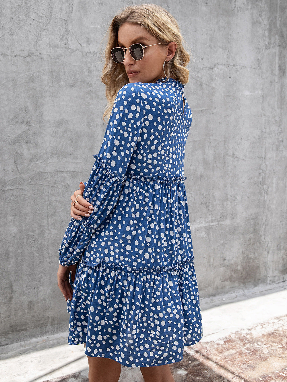 Printed Long Sleeve Tiered Dress-Angel Casuals