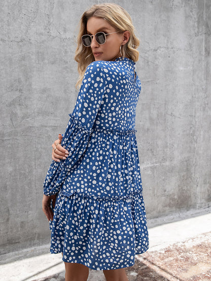Printed Long Sleeve Tiered Dress-Angel Casuals