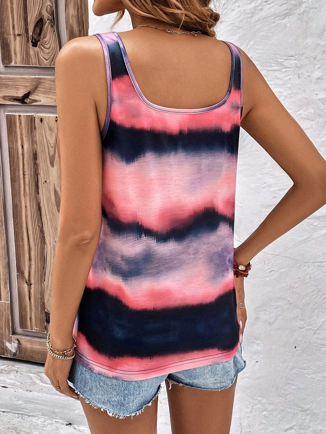 Tie-Dye Scoop Neck Wide Strap Tank-Angel Casuals