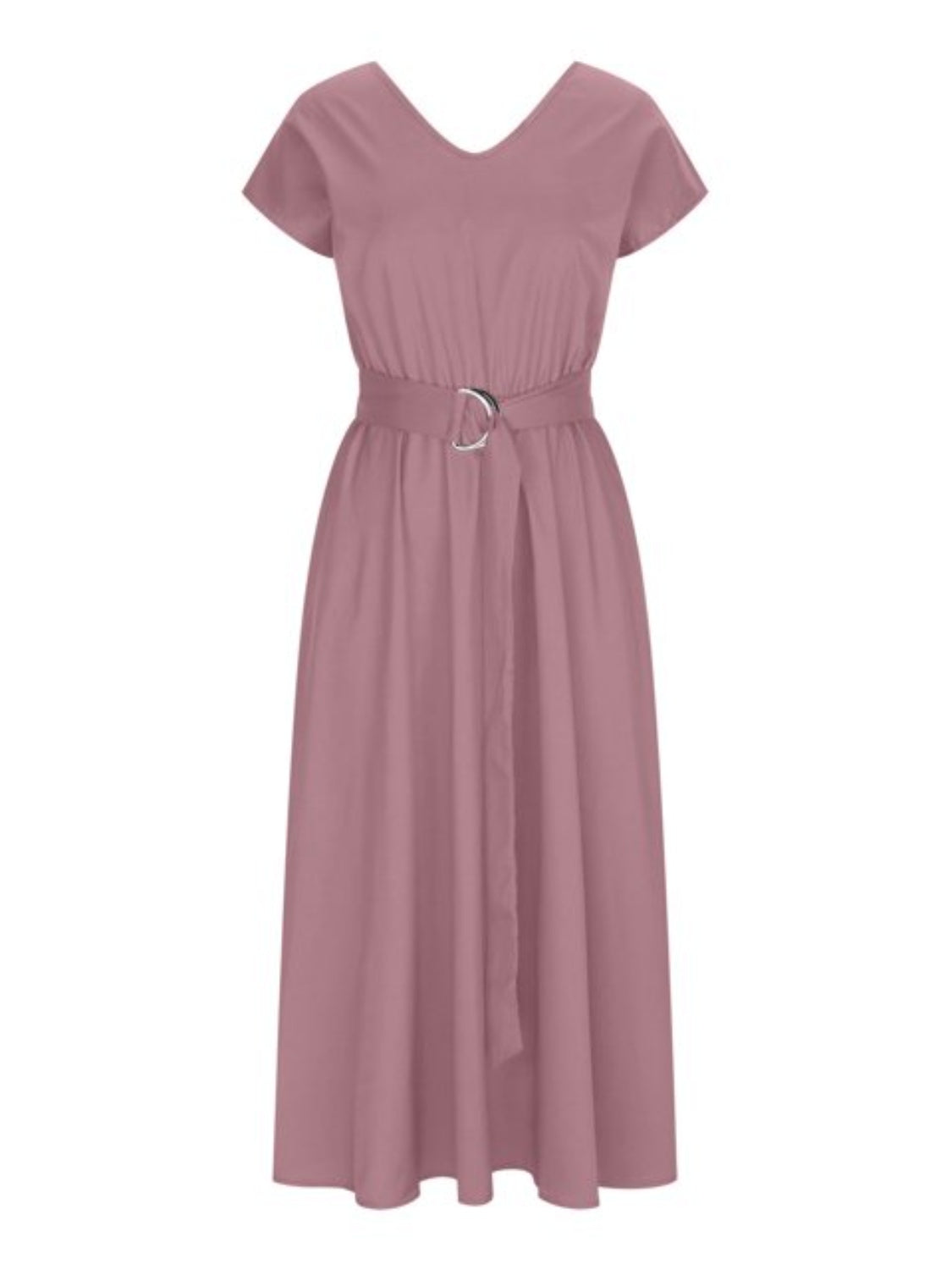 Ruched V-Neck Cap Sleeve Dress-Angel Casuals