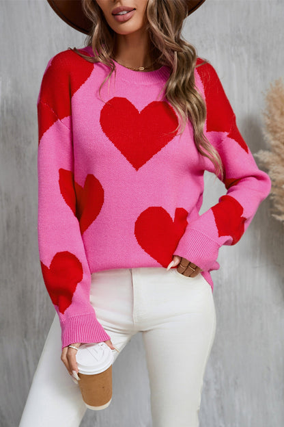 Angel Wings Contrast Heart Dropped Shoulder Long Sleeve Sweater-Angel Casuals