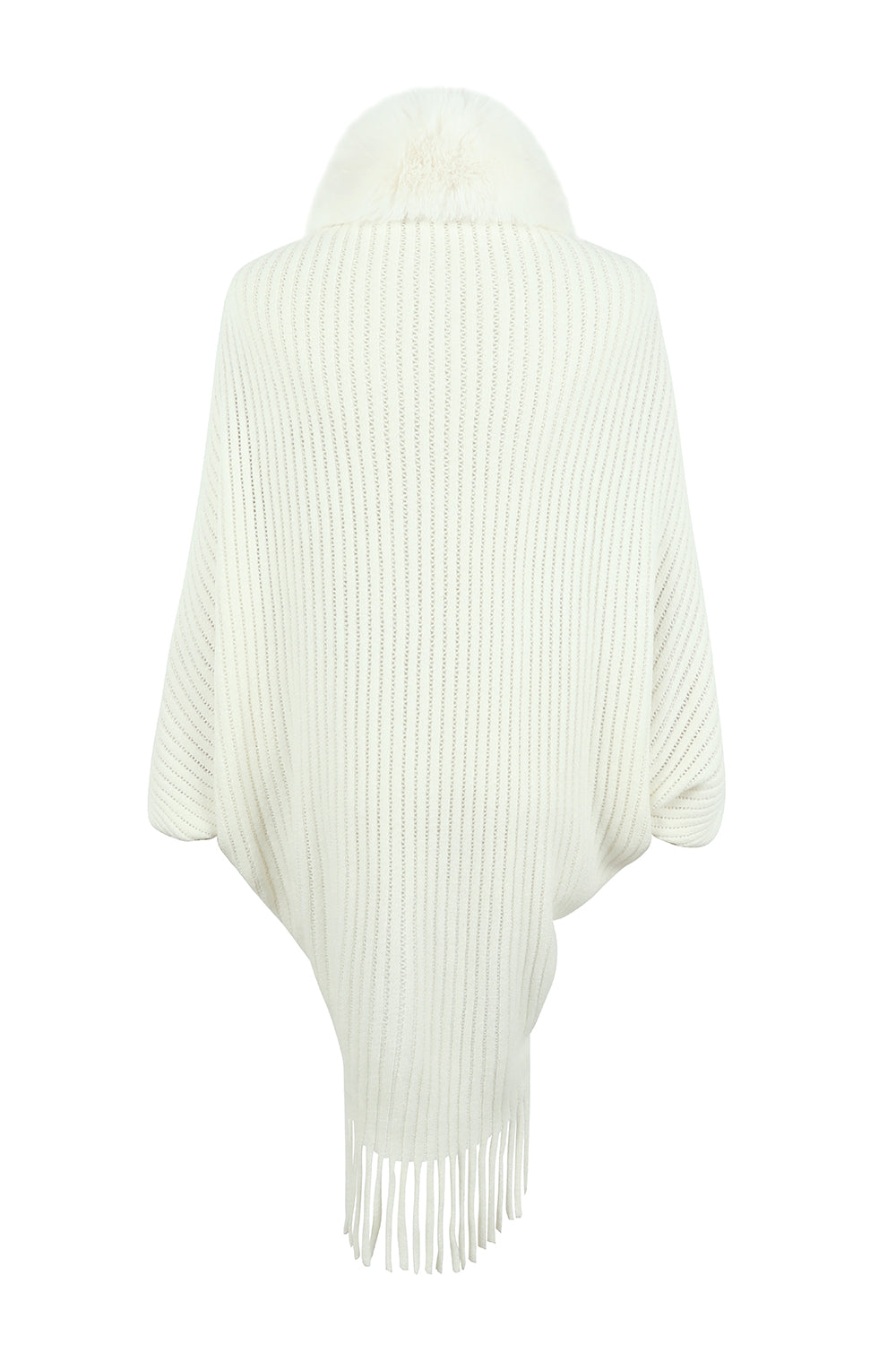 Fringe Detail Long Sleeve Ribbed Poncho-Angel Casuals