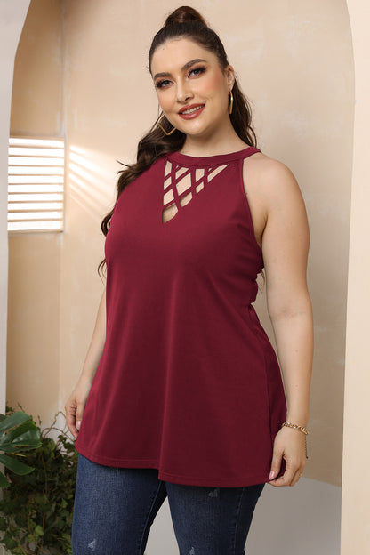 Plus Size Halter Neck Cutout Sleeveless Dress-Angel Casuals