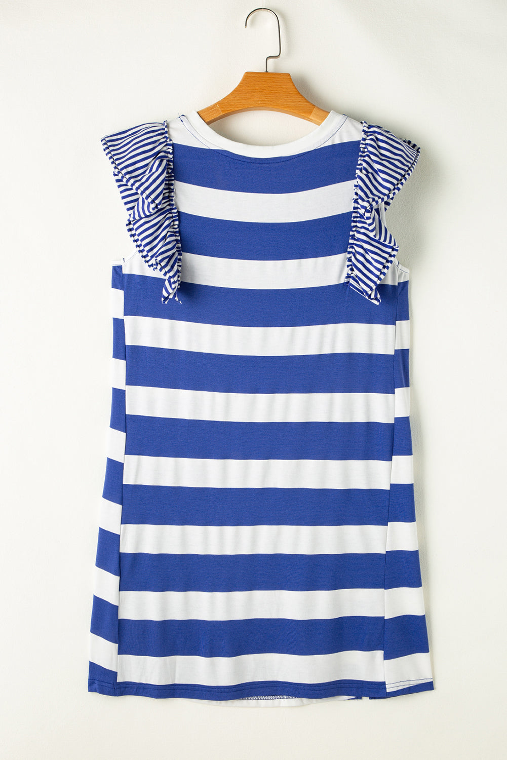 Ruffled Striped Round Neck Cap Sleeve Mini Dress-Angel Casuals