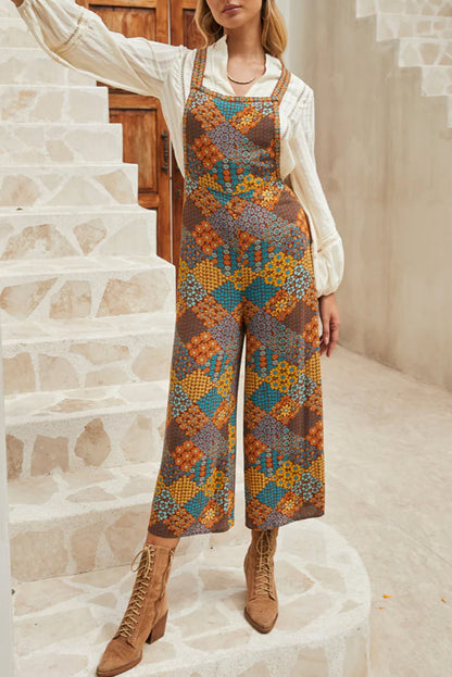Floral Crisscross Strap Wide Leg Overalls-Angel Casuals