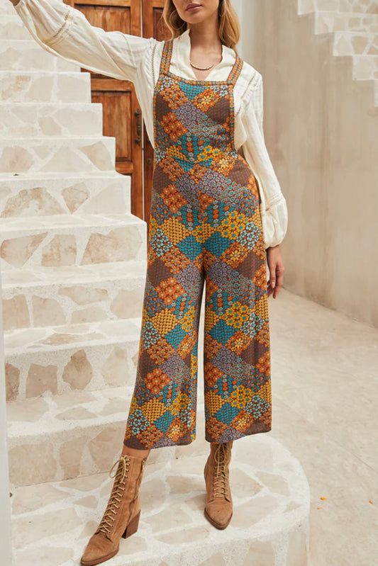 Floral Crisscross Strap Wide Leg Overalls-Angel Casuals