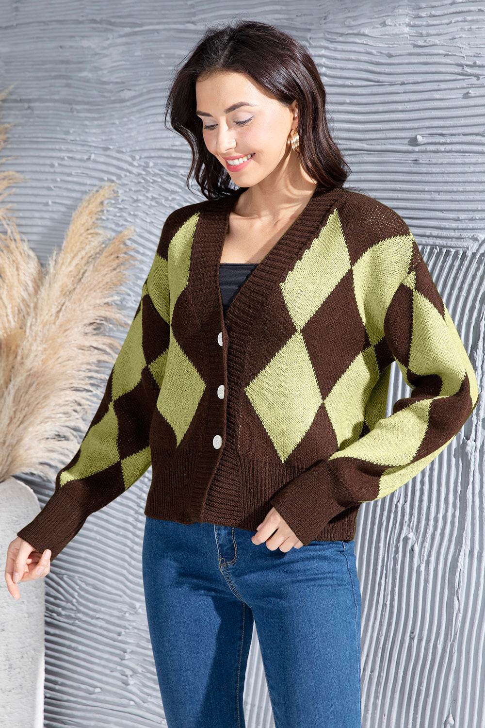 Geometric Button Up Dropped Shoulder Cardigan-Angel Casuals