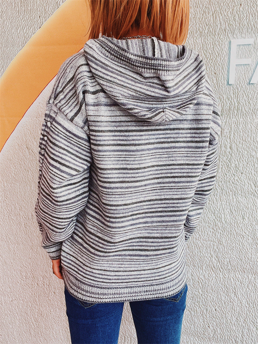 Striped Long Sleeve Hooded Sweater-Angel Casuals