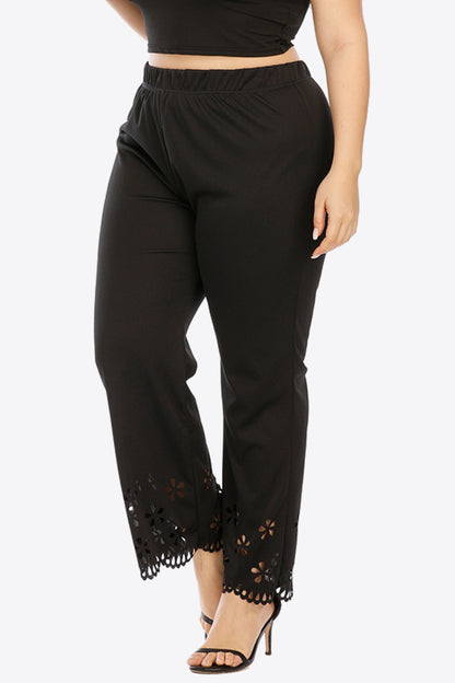 Plus Size Openwork Elastic Waist Pants-Angel Casuals