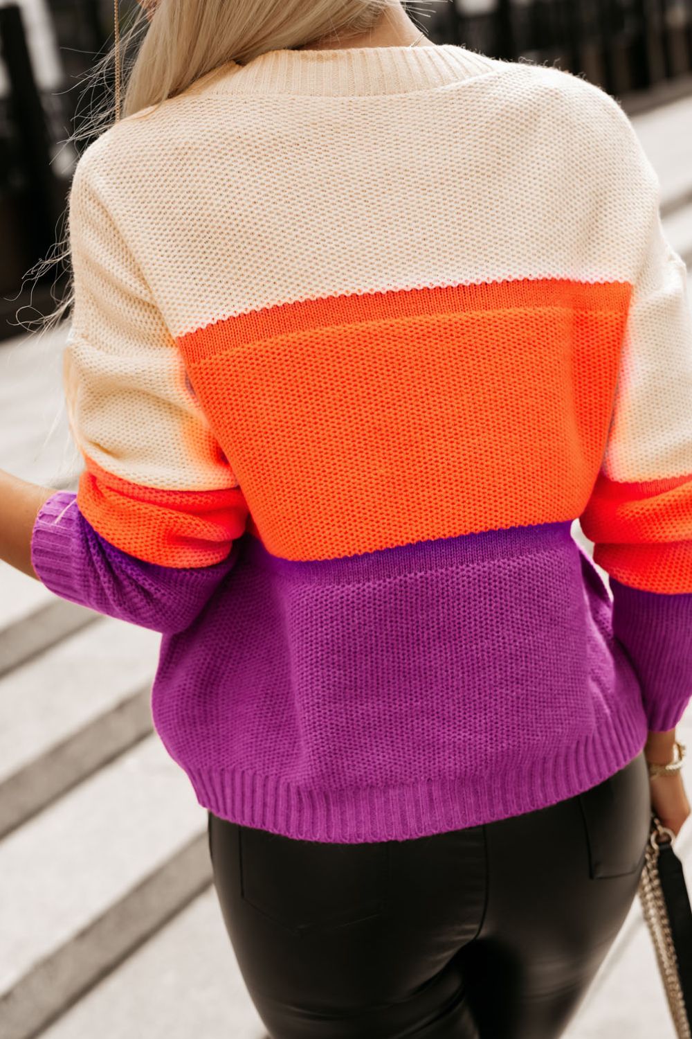 Color Block Drop Shoulder Round Neck Sweater-Angel Casuals