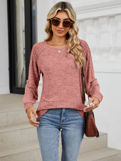 Round Neck Long Sleeve T-Shirt-Angel Casuals