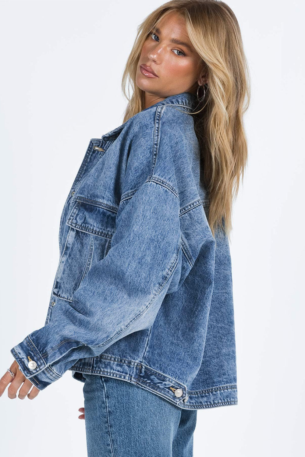 Collared Neck Button Up Denim Jacket-Angel Casuals